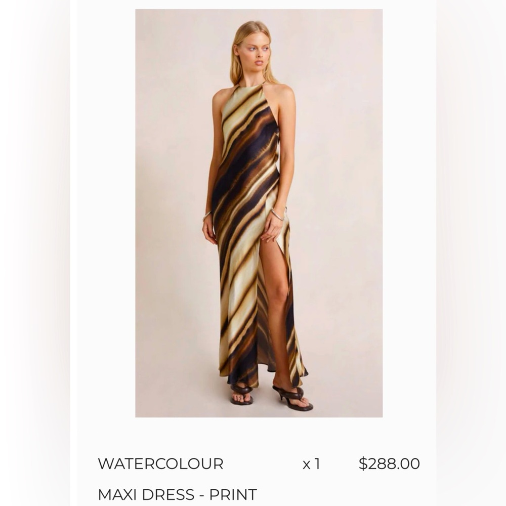 Bec + Bridge brown and cream low back maxi dress, US size 4